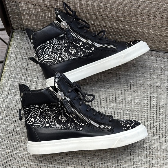 Giuseppe Zanotti Black White Zippers High-Top Sneakers-6 - Picture 2 of 13